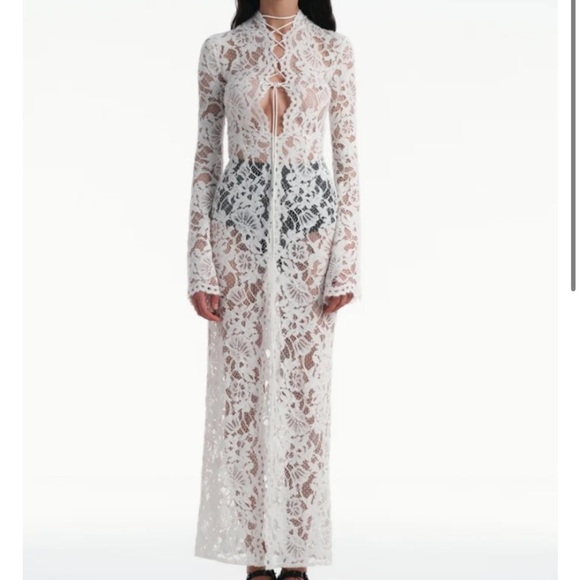 Long Sleeve Lace Maxi white sexy resort risky edgy hot dress bridal bride wife - Picture 5 of 9